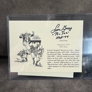 Lou Groza "The Toe" Signed Hall of Fame Plaque Card w/ COA – Auto Memorabilia
